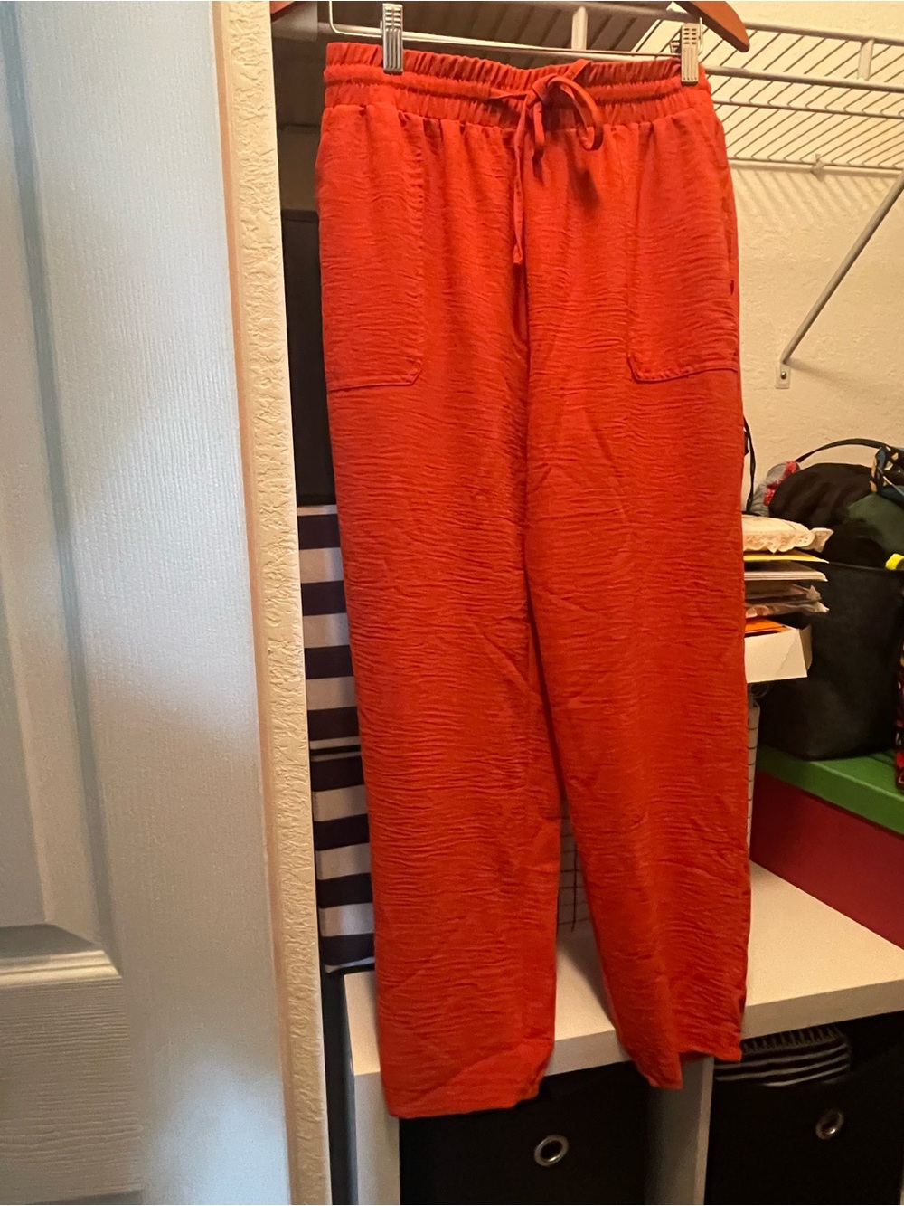 Bright Orange Wide-Leg Cargo Drawstring Pants – Size L